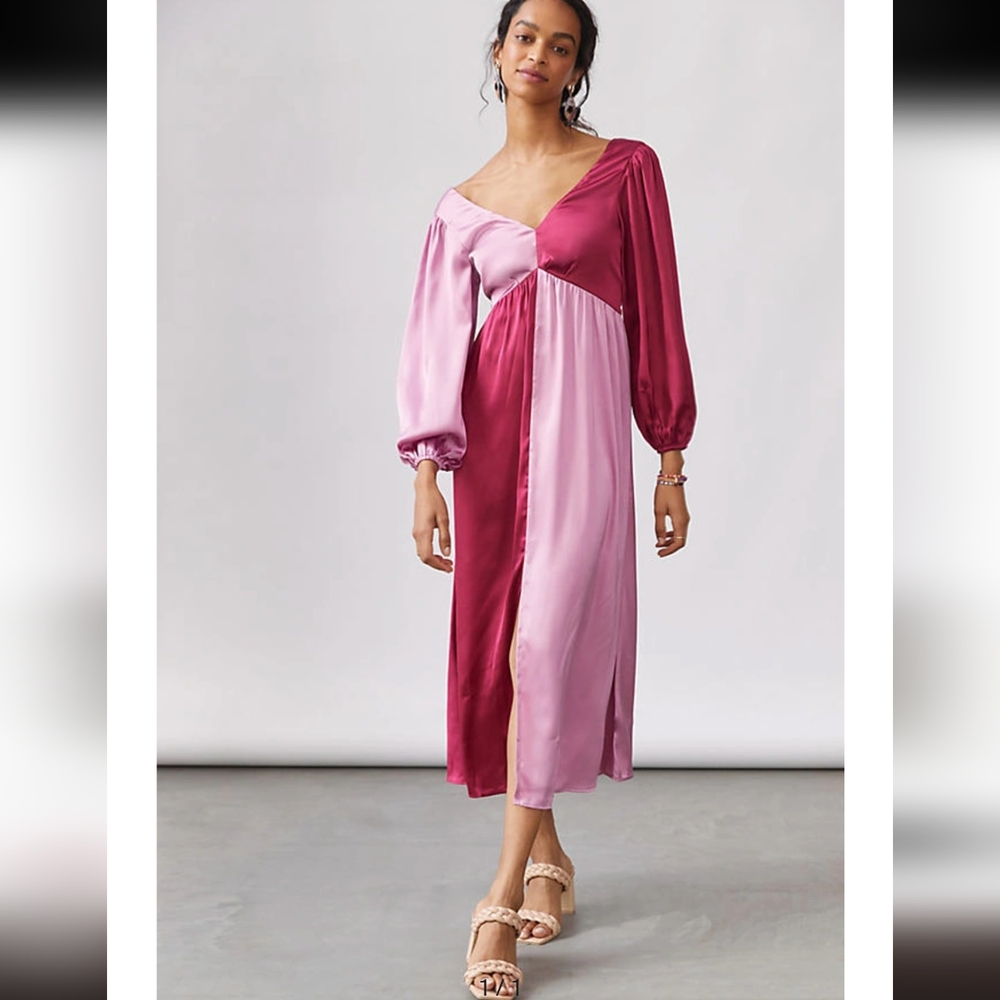 Anthropologie Porridge XL Colorblocked Maxi Dress Two Town Contrast Long Sleeve